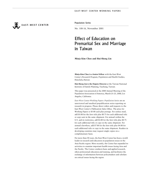 Effect of education on premarital sex and marriage in Taiwan