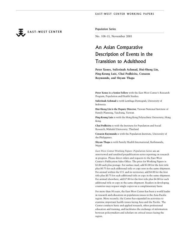 An Asian comparative description of events in the transition to adulthood