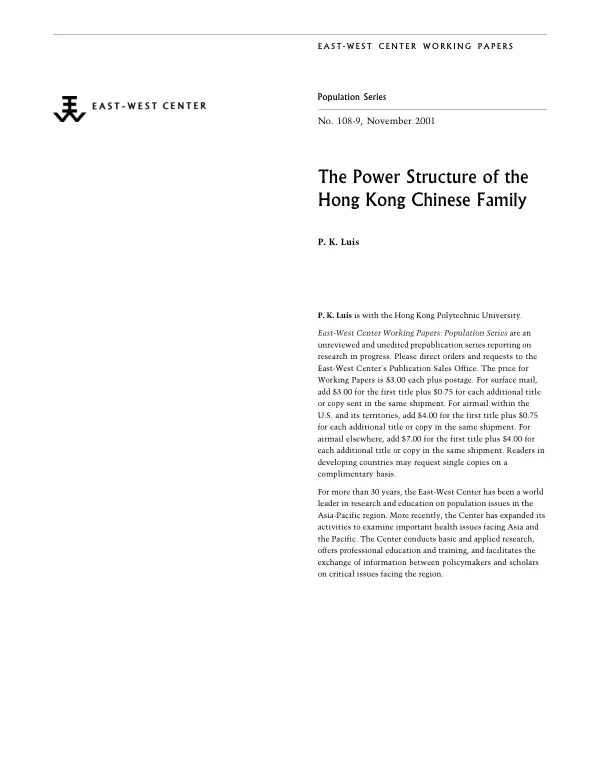 Power structure of the Hong Kong Chinese family