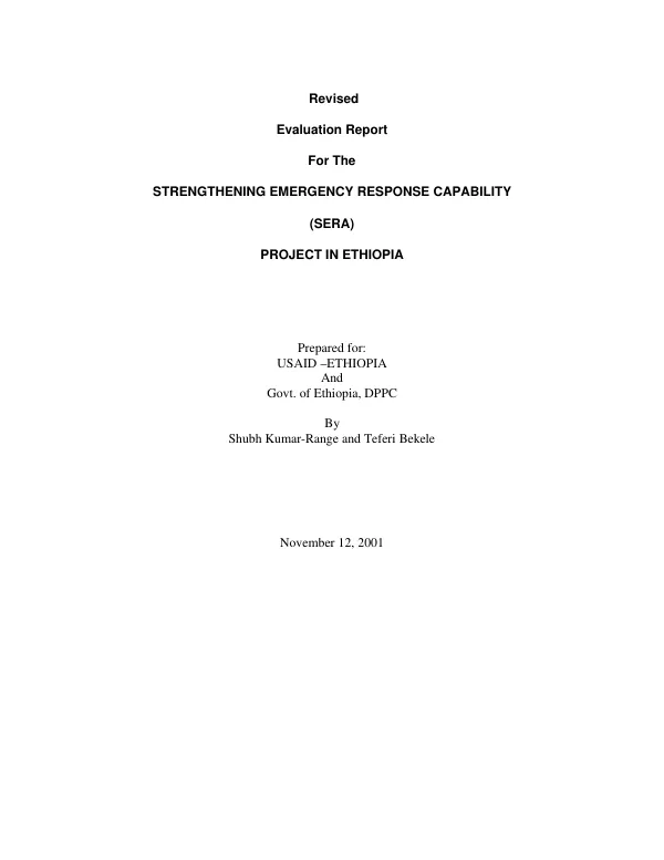 Revised evaluation report for the strengthening emergency response capability (SERA) project in Ethiopia