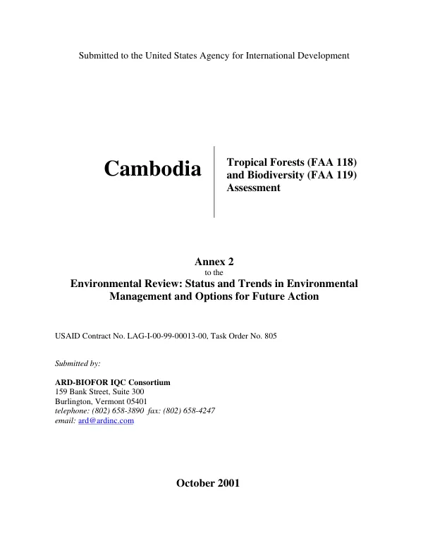 Cambodia : tropical forests (FAA 118) and biodiversity (FAA 119) assessment