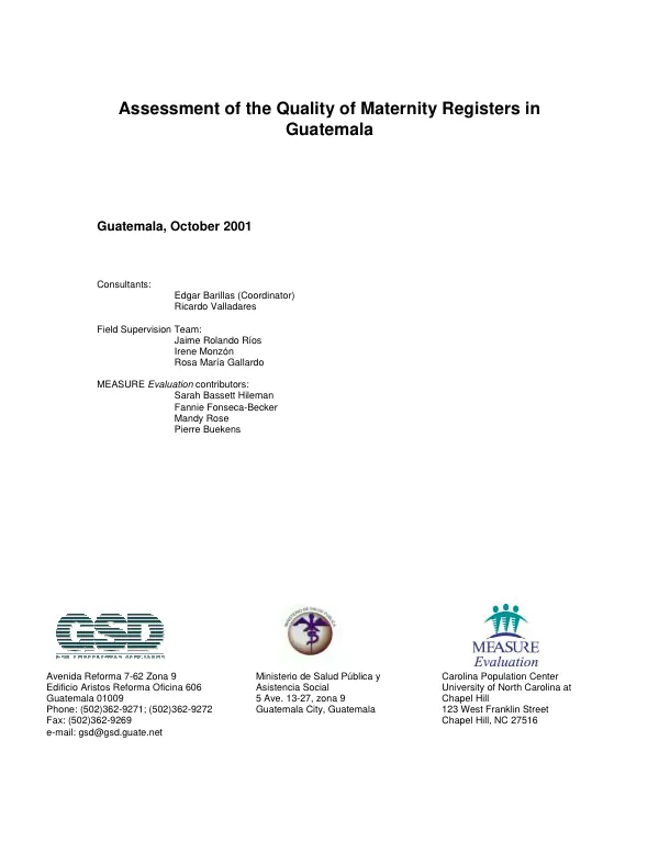 Assessment of the quality of maternity registers in Guatemala