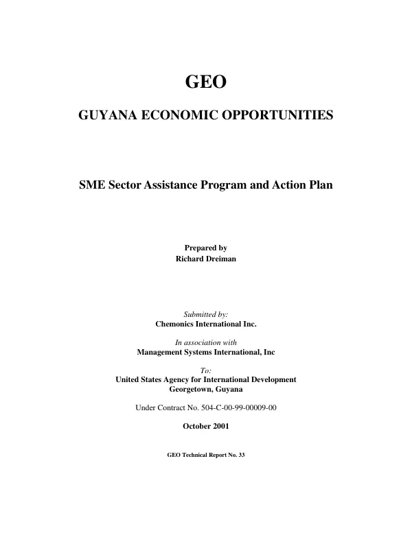 SME [small and micro enterprise] sector assistance program and action plan