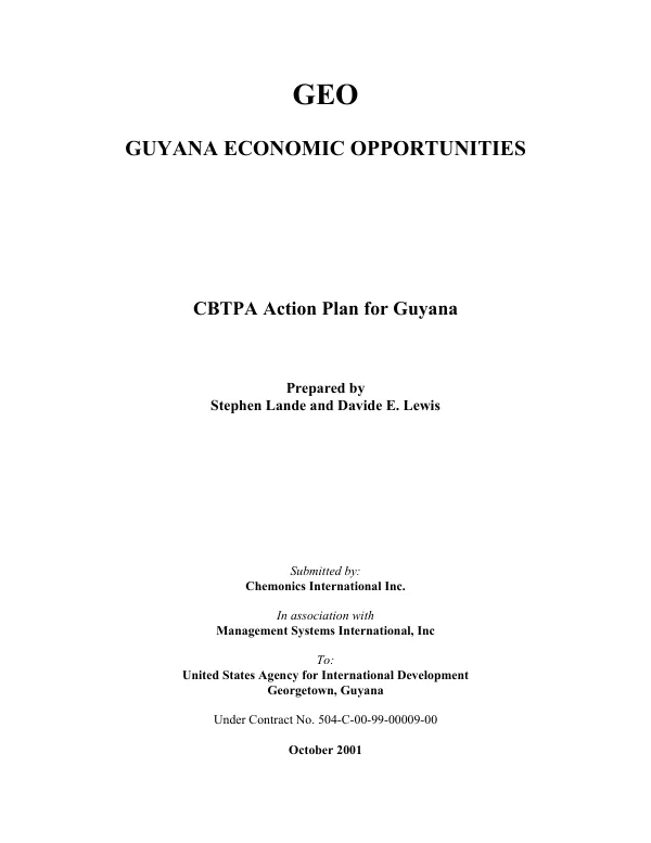 CBTPA [Caribbean Basin Trade Preference Act] action plan for Guyana