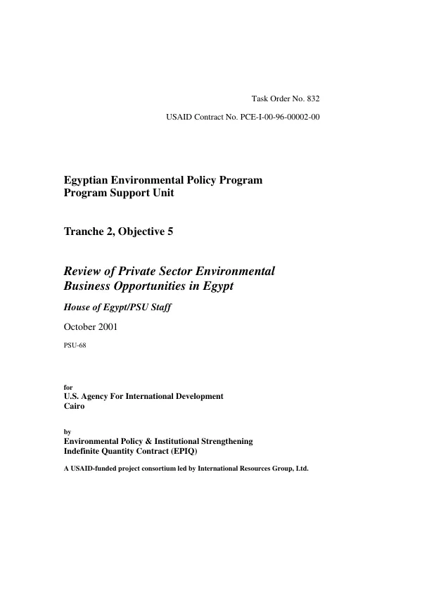 Review of private sector environmental business opportunities in Egypt