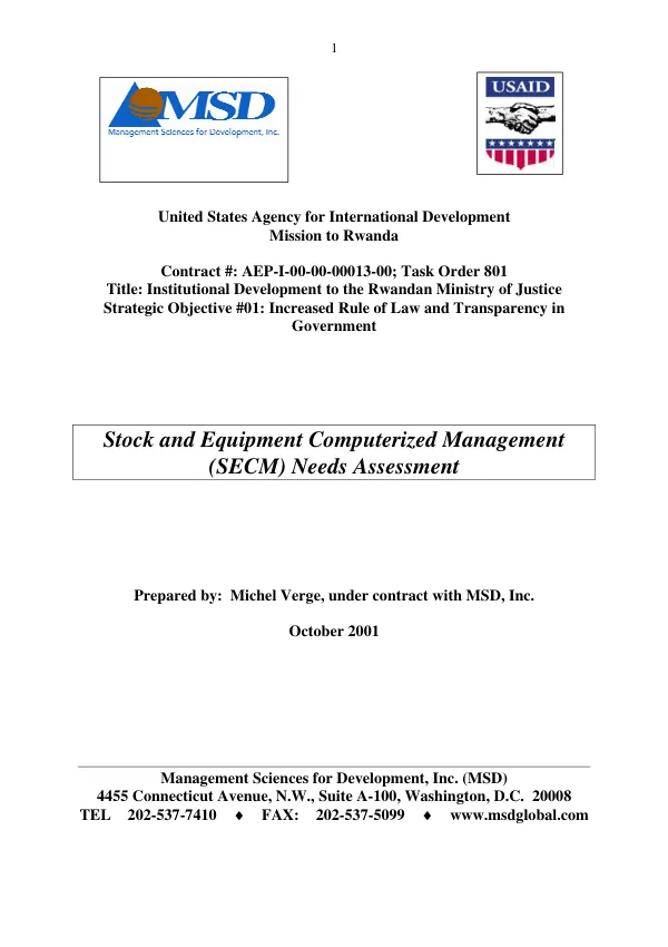 Stock and equipment computerized management (SECM) needs assessment