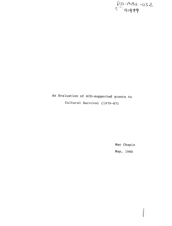 Evaluation of AID-supported grants to Cultural Survival (1979 -87)