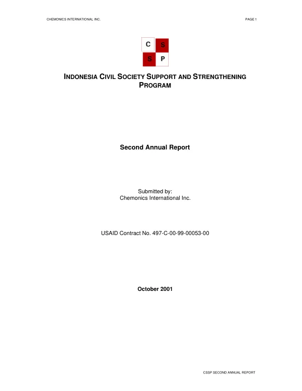 Indonesia civil society support and strengthening program [CSSP] : second annual report[ -- October 1, 2000-September 30, 2001]