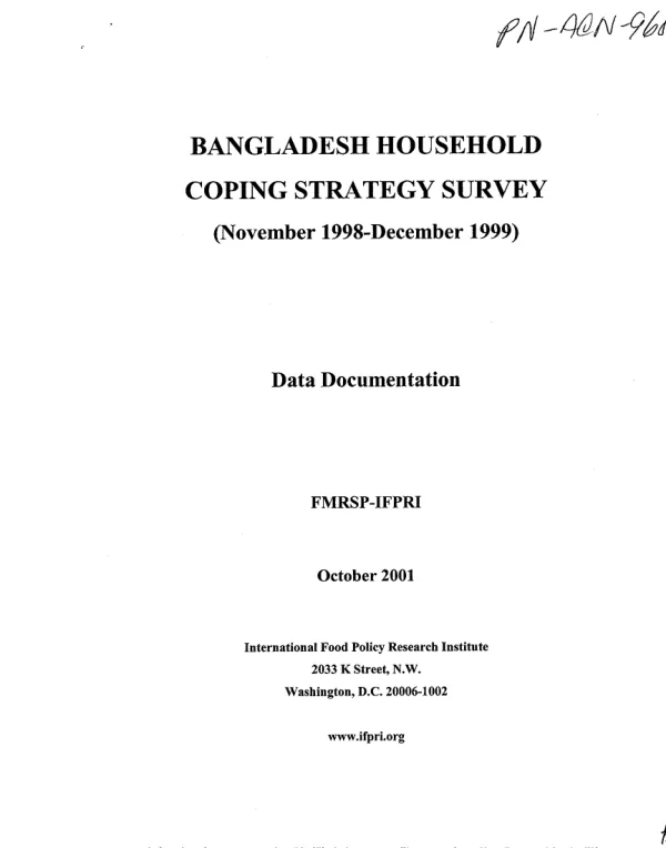 Bangladesh household coping strategy survey : (November 1998-December 1999) -- data documentation