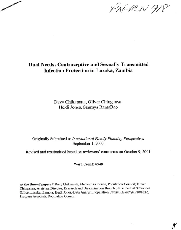 Dual needs : contraceptive and sexually transmitted infection protection in Lusaka, Zambia -- [revised ed.]