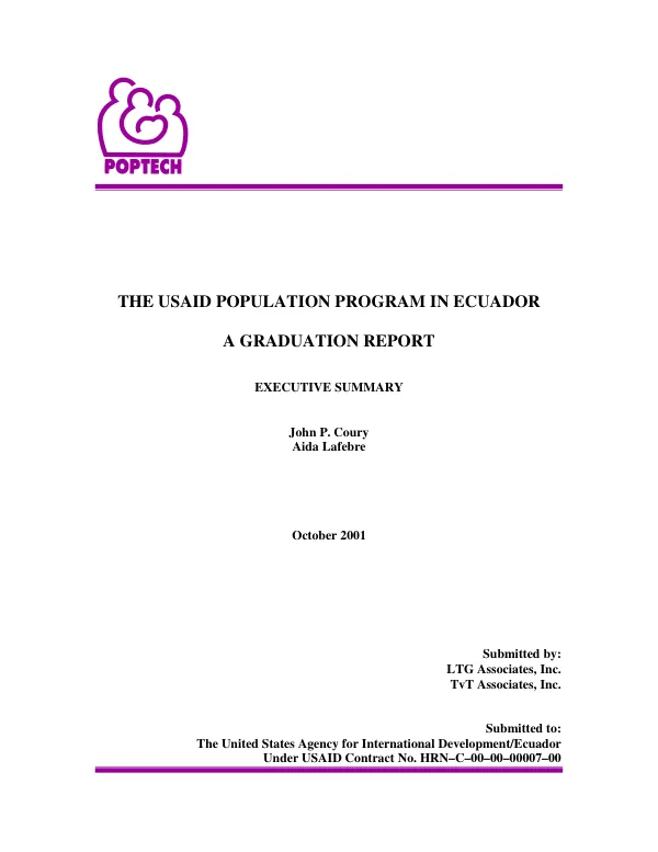 USAID population program in Ecuador : a graduation report -- executive summary