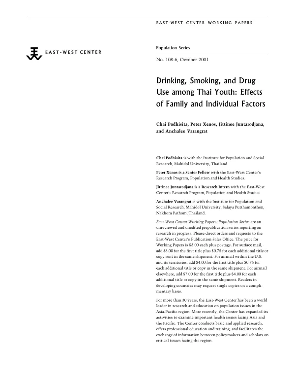 Drinking, smoking, and drug use among Thai youth : effects of family and individual factors