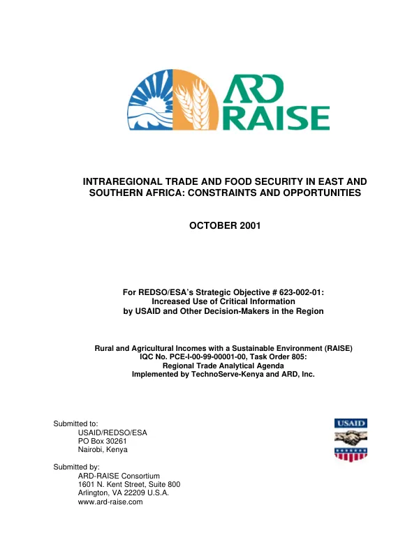 RTAA synthesis study : intraregional trade and food security in East and Southern Africa -- constraints, opportunities and the way forward