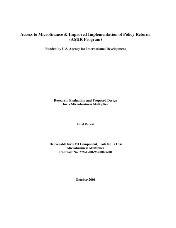 Research, evaluation and proposed design for a microbusiness multiplier : final report