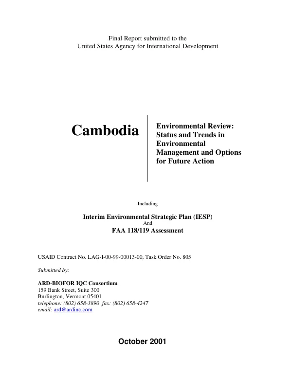 Cambodia : environmental review : status and trends in environmental management and options for future action