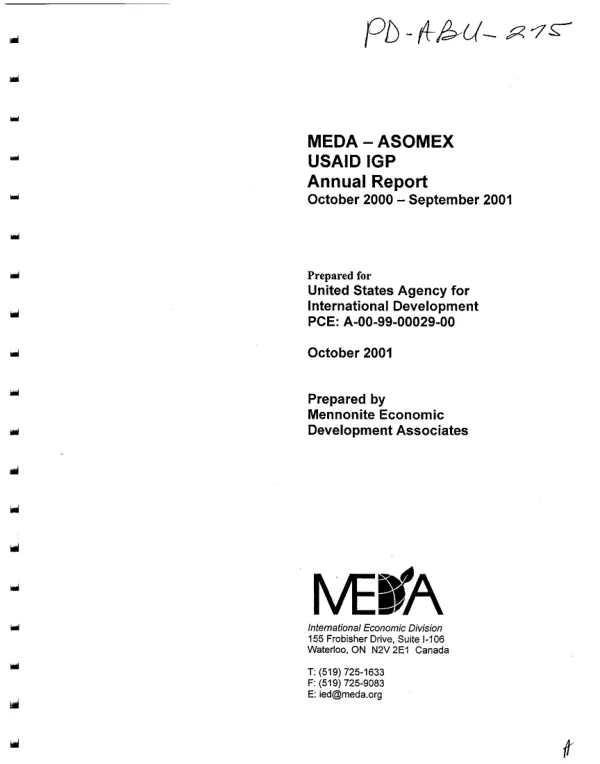 MEDA [Mennonite Economic Development Associates] - ASOMEX USAID IGP [implementing grant program] : Bolivian rural export program -- annual report, Oct. 2000-Sept. 2001