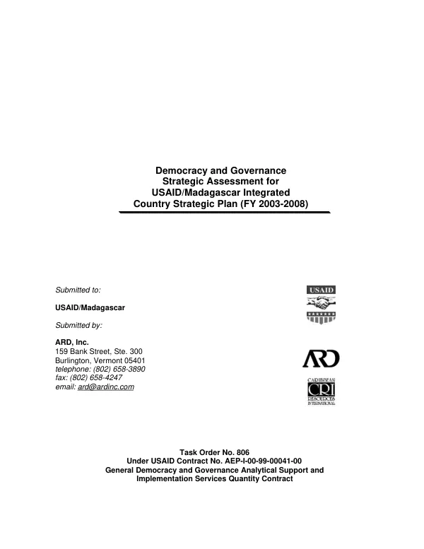 Democracy and governance strategic assessment for USAID/Madagascar integrated country strategic plan (FY 2003-2008)