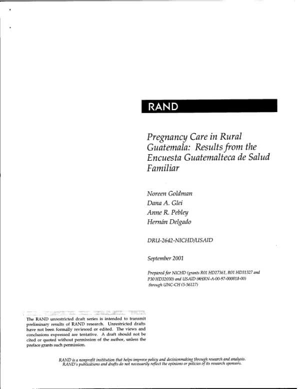 Pregnancy care in rural Guatemala : results from the Encuesta Guatemalteca de salud familiar