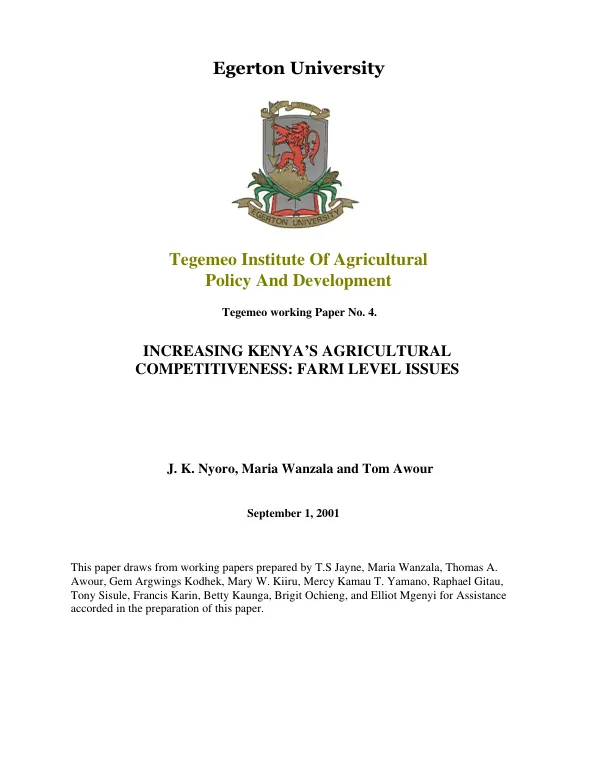 Increasing Kenya"s agricultural competitiveness : farm level issues