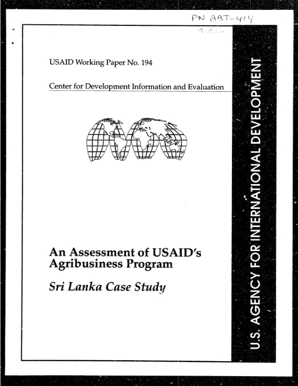 Assessment of USAID's agribusiness program : Sri Lanka case study