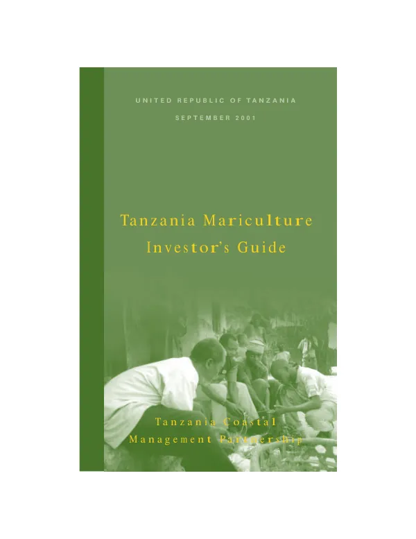 Tanzania mariculture investor"s guide