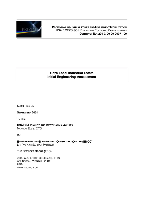 Gaza local industrial estate : initial engineering assessment