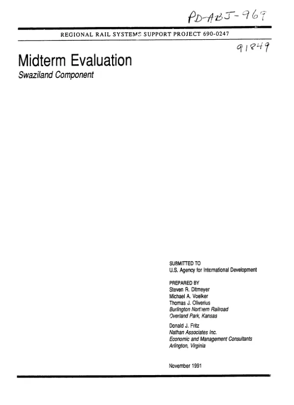 Regional rail systems support project 690-0247 : midterm evaluation -- Swaziland component