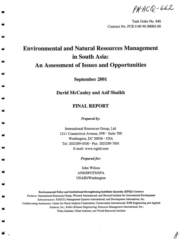 Environmental and natural resources management in South Asia : an assessment of issues and opportunities