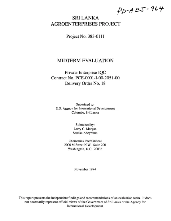 Sri Lanka agroenterprises project : midterm evaluation