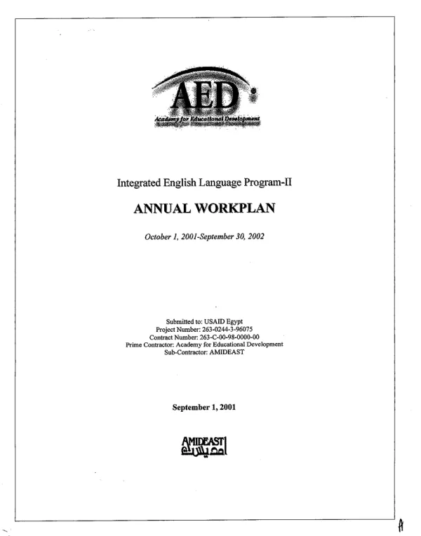 Integrated English language program-II : annual workplan, October 1, 2001-September 30, 2002