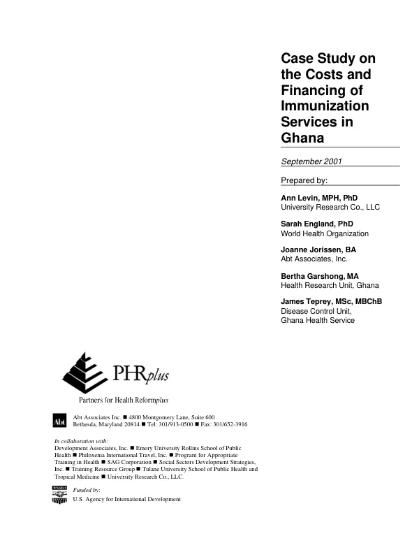 Case study on the costs and financing of immunization services in Ghana