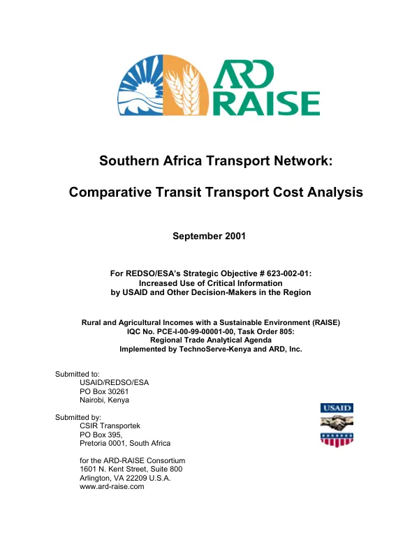 Southern Africa transport network : comparative transit transport cost analysis