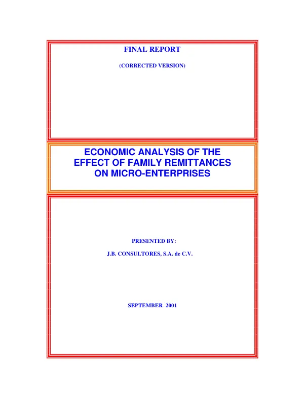 Economic analysis of the effect of family remittances on micro-enterprises : final report (corrected version)