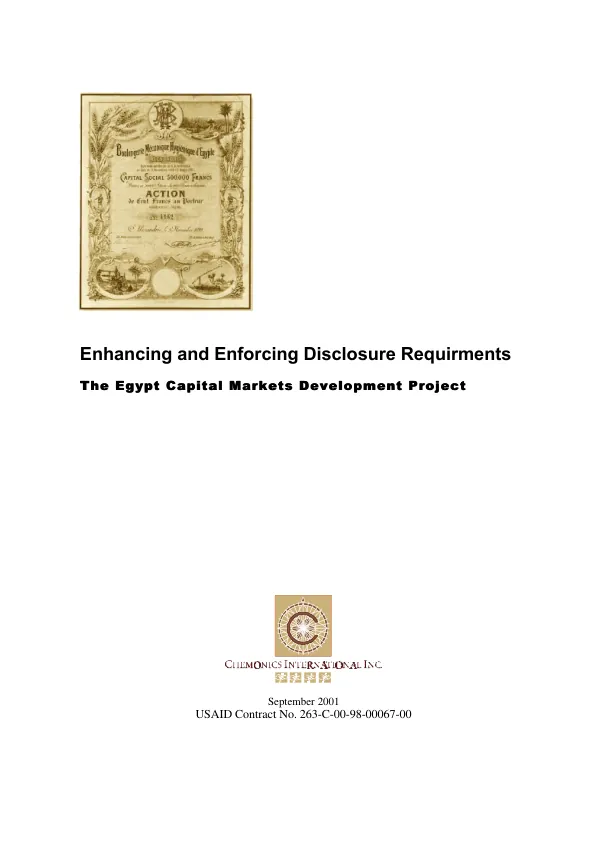 Enhancing and enforcing disclosure requirements : the Egypt capital markets development project