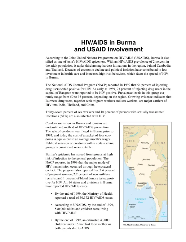HIV/AIDS in Burma and USAID involvement