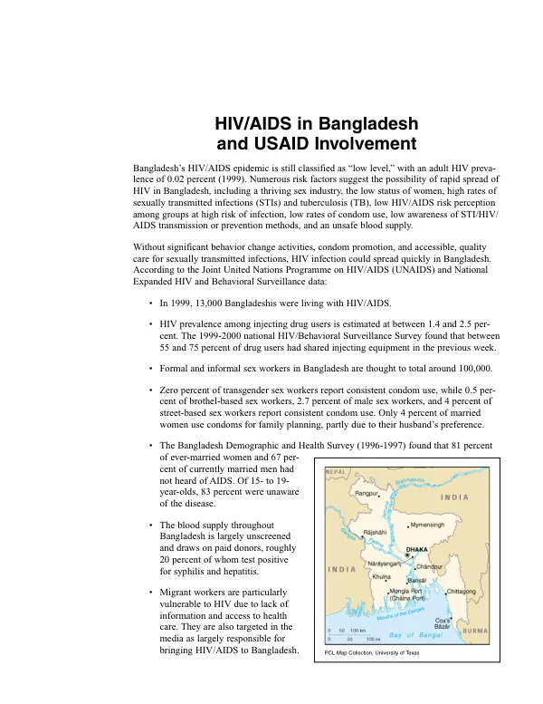 HIV/AIDS in Bangladesh and USAID involvement