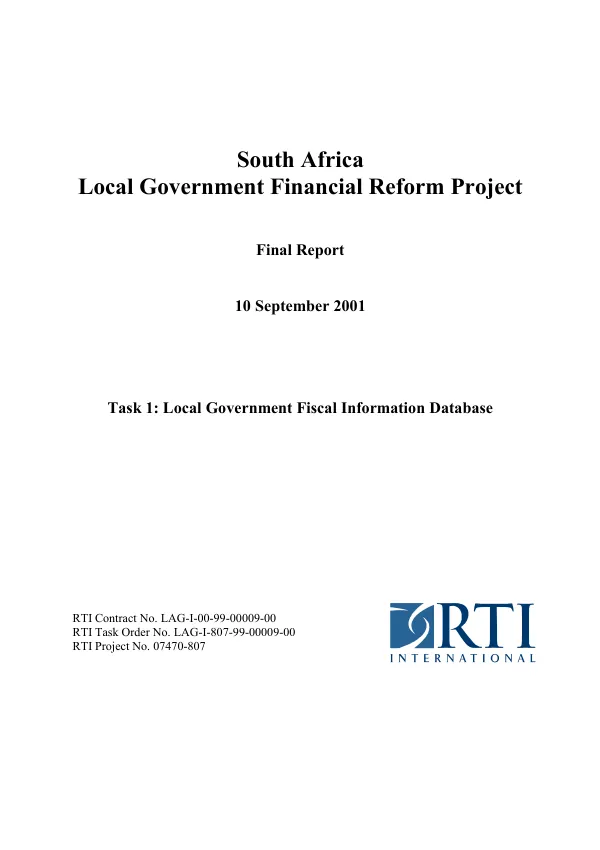 South Africa local government financial reform project : final report -- task 1 : local government fiscal information database