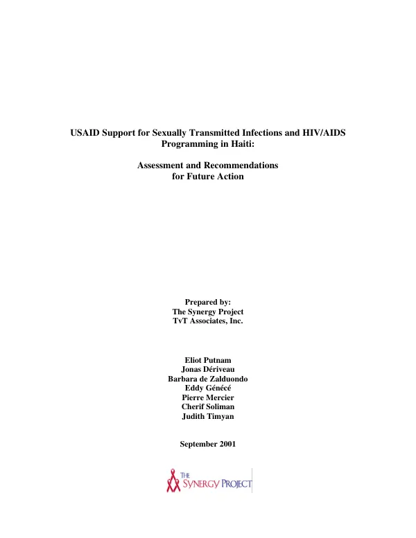 USAID support for sexually transmitted infections and HIV/AIDS programming in Haiti : assessment and recommendations for future action