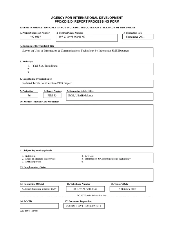 Survey on uses of information & communications technology by Indonesian SME [small & medium enterprises] exporters