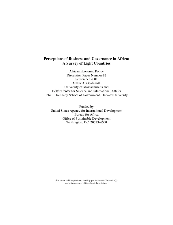 Perceptions of business and governance in Africa : a survey of eight countries