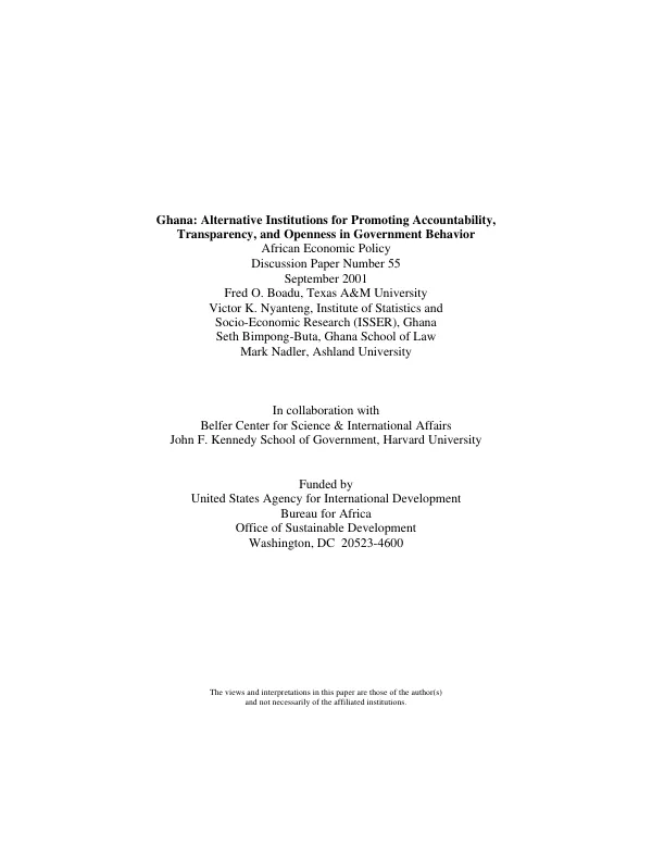 Ghana : alternative institutions for promoting accountability, transparency, and openness in government behavior