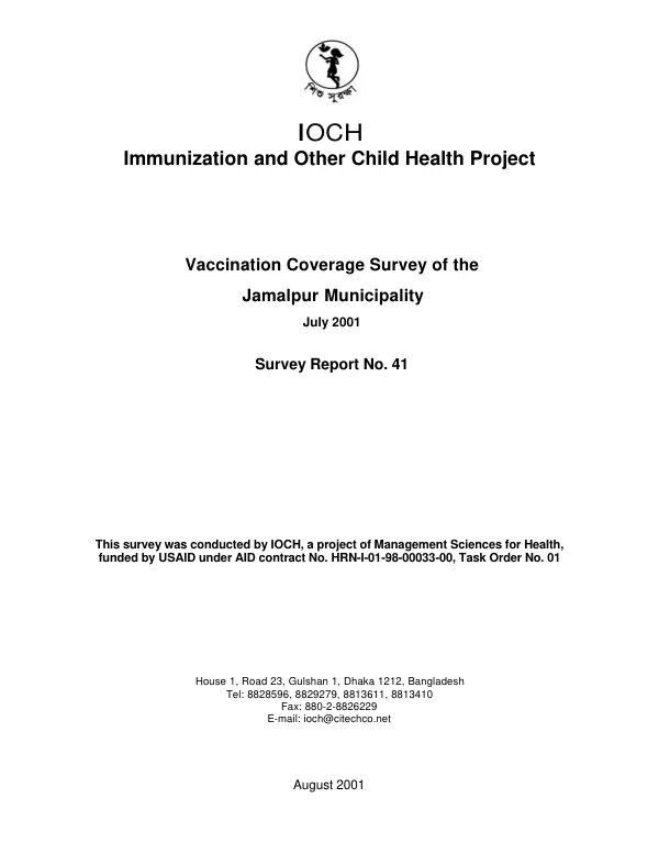 Vaccination coverage survey of the Jamalpur Municipality, July 2001