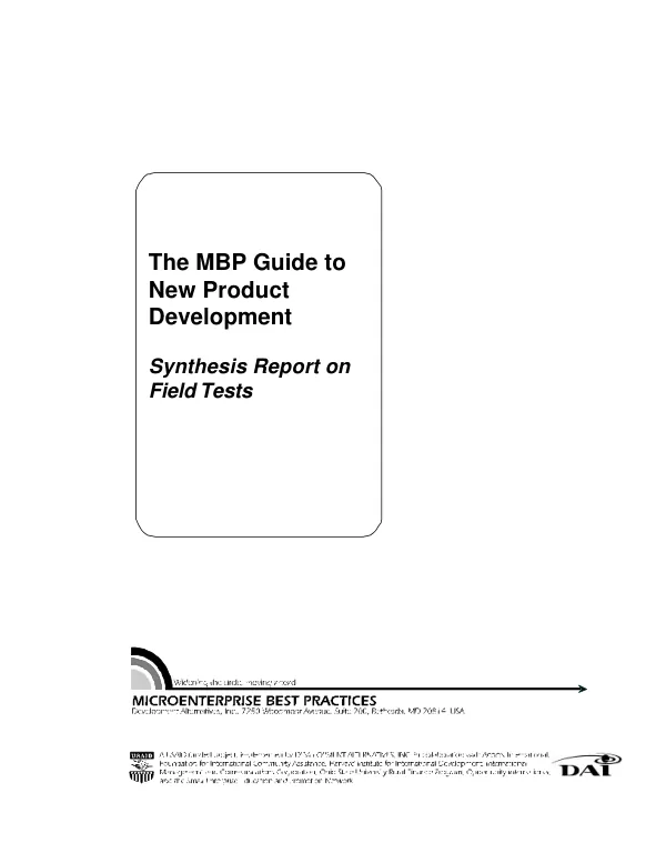 The MBP guide to new product development : synthesis report on field tests