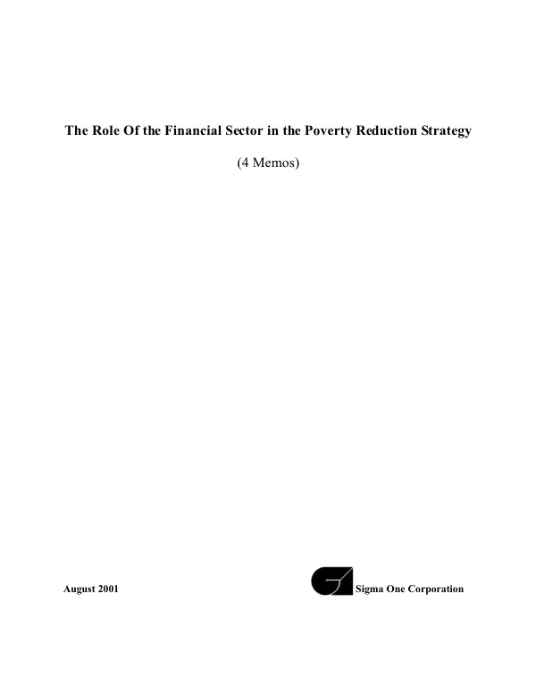 Role of the financial sector in the poverty reduction strategy (4 memos)
