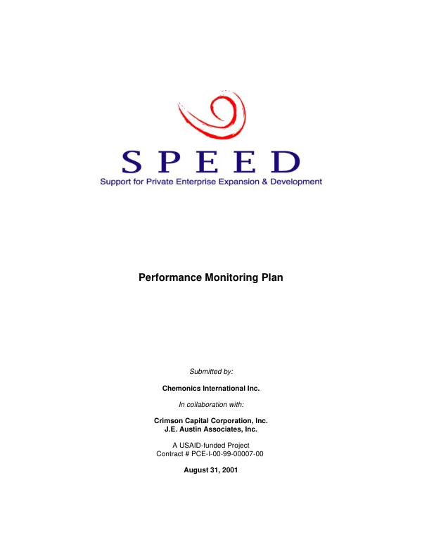 SPEED, support for private enterprise expansion and development : performance monitoring plan