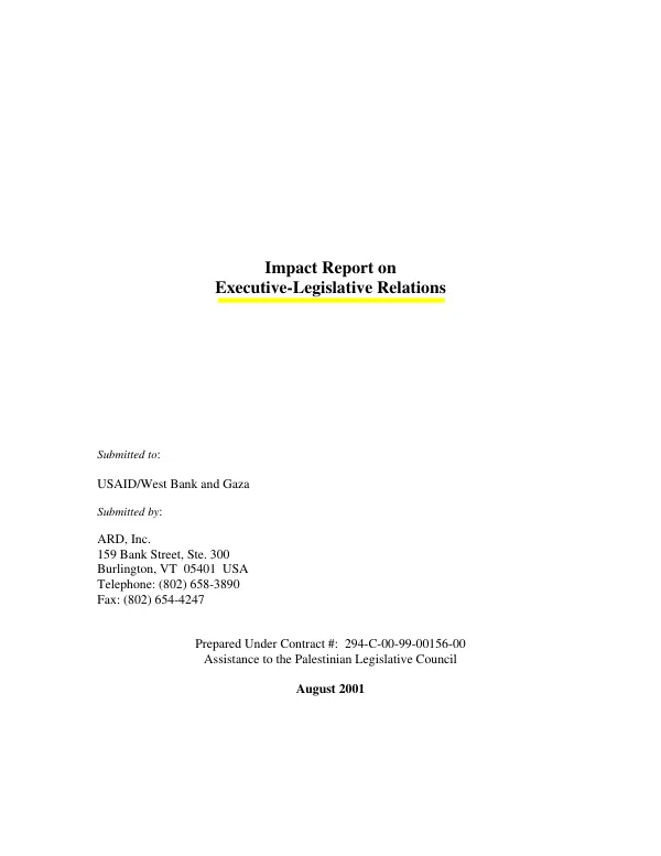 Impact report on executive-legislative relations