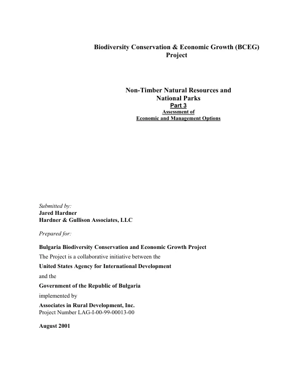 Non-timber natural resources and national parks : part 3 -- assessment of economic and management options