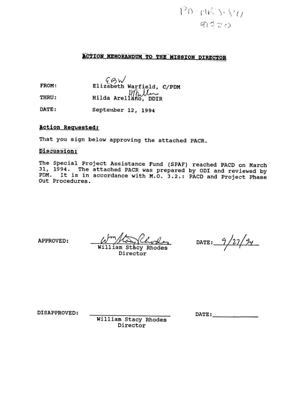 Project assistance completion report : special project assistance fund (SPAF) no. 520-0383