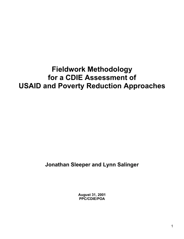 Fieldwork methodology for a CDIE assessment of USAID and poverty reduction approaches