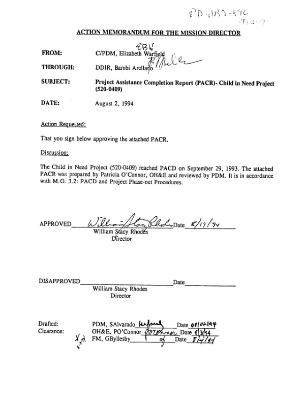 Project assistance completion report (PACR) : child in need project (520-0409)